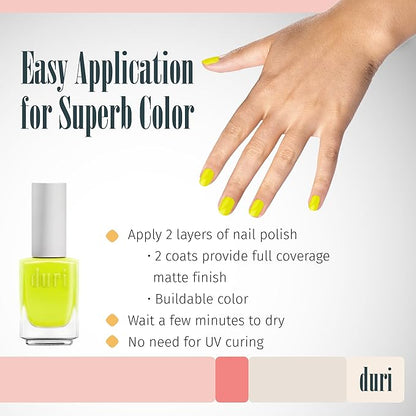 duri 158N Atomic - Neon Yellow Nail Polish, Mate Finish, Quick Drying, 0.45 Fl Oz