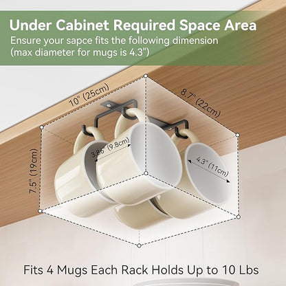 ECROCY Mug Hooks Under Cabinet Space-Saving, Easy Screw Mounting, Metal Coffee Cup Hooks 3 Pack(Dark Brown)