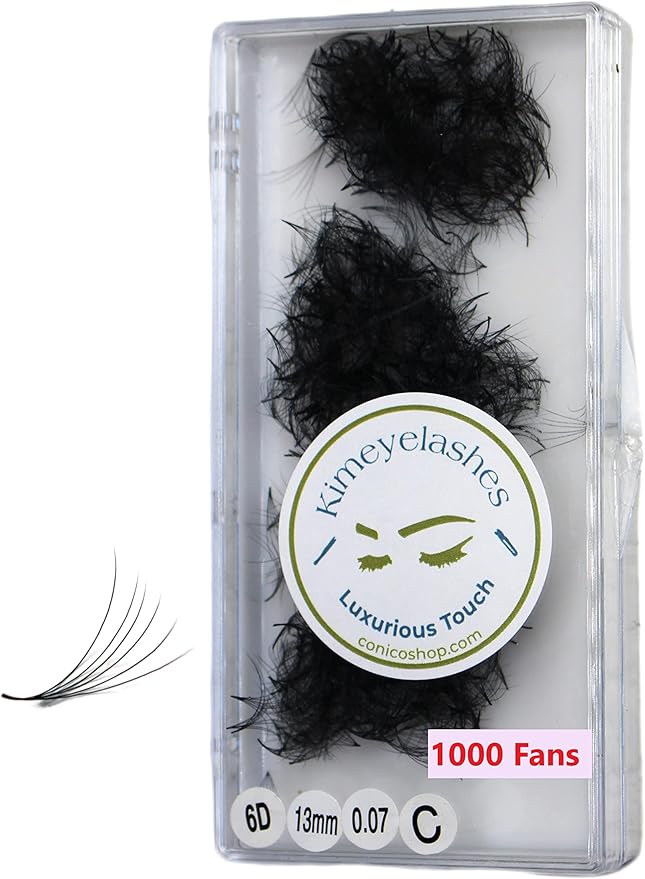 6D - 0.07 C and D Curl 1000 Premade volume fans loose Fans, Handmade eyelash extensions supplies Russian volume lash promade fan (6D - 0.07 - Curl C, 16mm)