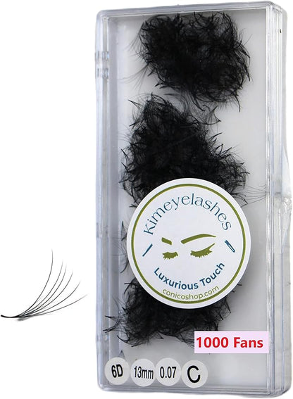 6D - 0.07 C and D Curl 1000 Premade volume fans loose Fans, Handmade eyelash extensions supplies Russian volume lash promade fan (6D - 0.07 - Curl C, 16mm)