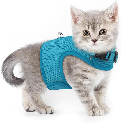 Athena Collection Adjustable Cat Harness with Velcro, Portable Extra Small Cat Vest Harness Breathable Comfy Escape Proof Cat Kitten Harness Pet Supplies for Outdoor Walking, Training, Blue