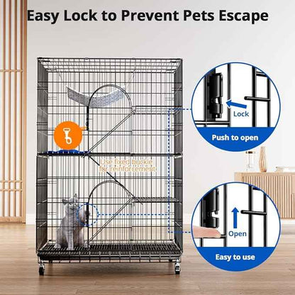 PawGiant 4-Tier Large Cat Cage Playpen, 51-inch Indoor/Outdoor Enclosure with 2 Doors, Hammock, Suitable for Cats, Kittens, and Small Animals
