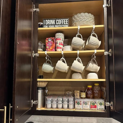 ECROCY Mug Hooks for Cabinet, Clip-On Shelf and Only Fits Flat Cabinet Without Any Lip, 3pcs Mug Holder No Drilling Free Damage
