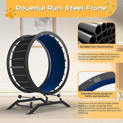 GTRACING Cat Wheels, 40" Diameter, Large Cat Exercise Wheel for Indoor Cats cat Treadmill Metal with Detachable Carpet & Teaser/Stickers, Ultra-Quiet Scroll Wheel with Latch, Safe and Stable, Blue
