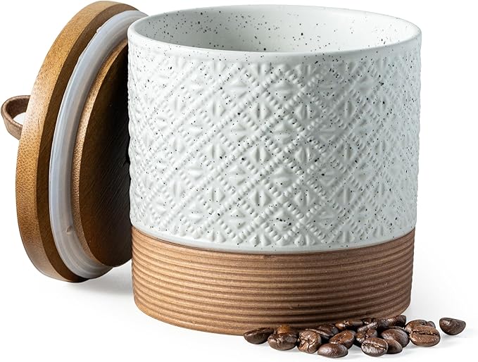 Ceramic Jar with Lid, Coffee Canisters with Airtight Lids Kitchen Food Storage Container for Spice Loose Leaf Tea, Small Decorative Jars for Countertop Coffee Bar Accessories - White 20 fl.oz
