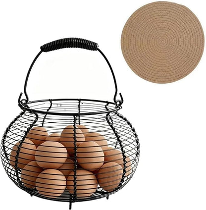 Wire Egg Basket for Gathering Fresh Eggs with Handle | Metal Egg Holder Countertop | Farm Fresh Egg Collecting Basket and Storage Holder | Suitable for Kitchen, Countertop and Farm