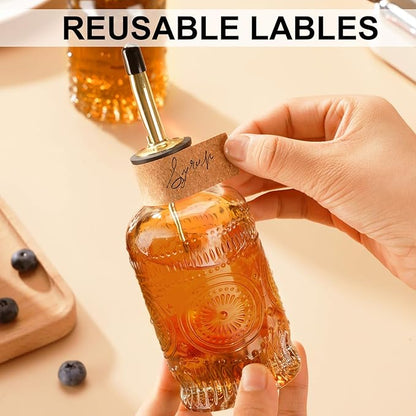 Glass Coffee Syrup Dispenser Bottles Set 2 Pack 7 OZ, Simple Syrup Bottles with Metal Pour Spout, Syrup Dispenser for Coffee Bar Accessories for Maple Honey Syrup Oil and Sauces