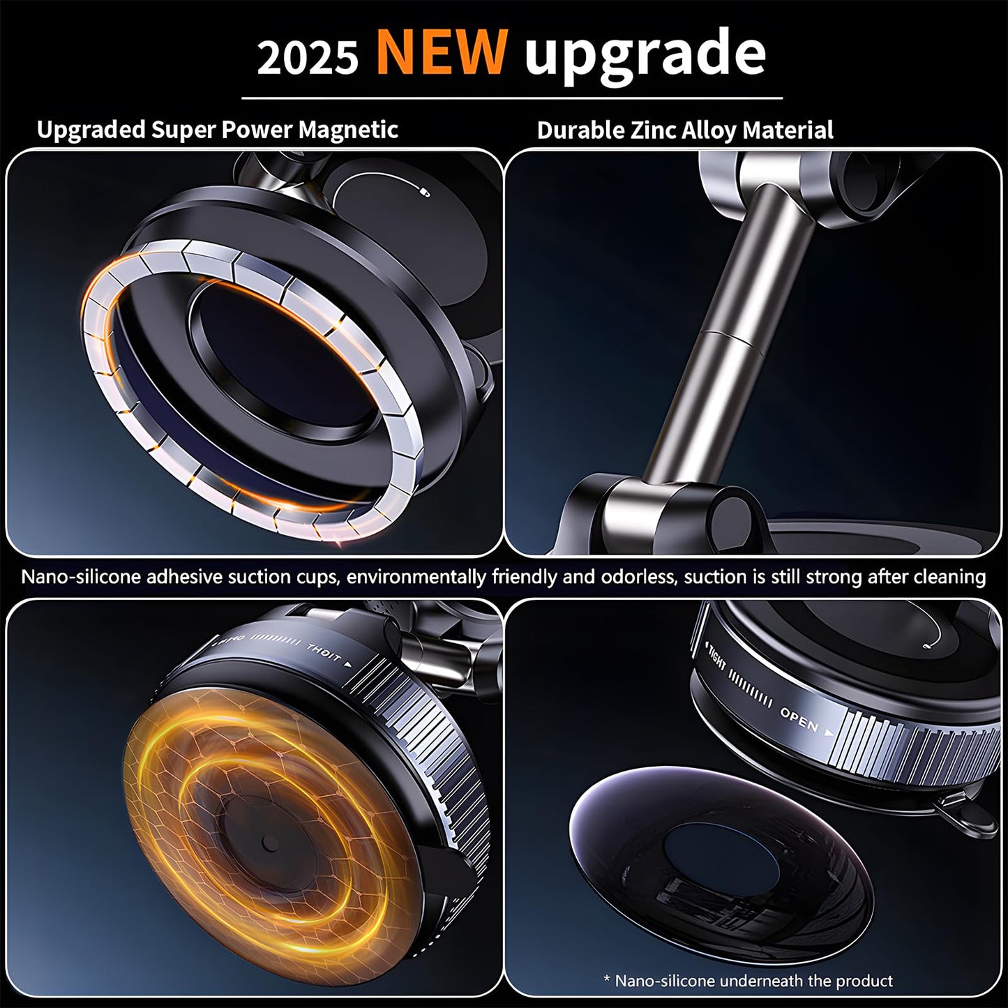 Wireless Charger Car Phone Holder For Magsafe,360Adjustable Vacuum Magnetic Phone Holder Suitable For Non-Smooth Surfaces,Compat