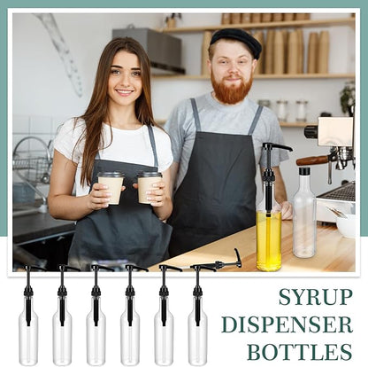 Maxdot 6 Pcs 25 oz Syrup Bottles with Pump Long Neck Bottles Plastic Syrup Pump Dispenser for Coffee Bar Accessories Home Party