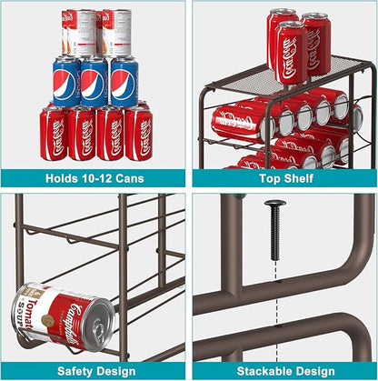 MOOACE 4 Pack Can Organizer for Pantry, Stackable Soda Can Dispenser Rack, Pantry Organizer Canned Food Storage Holder for Kitchen Refrigerator Cabinet, Bronze