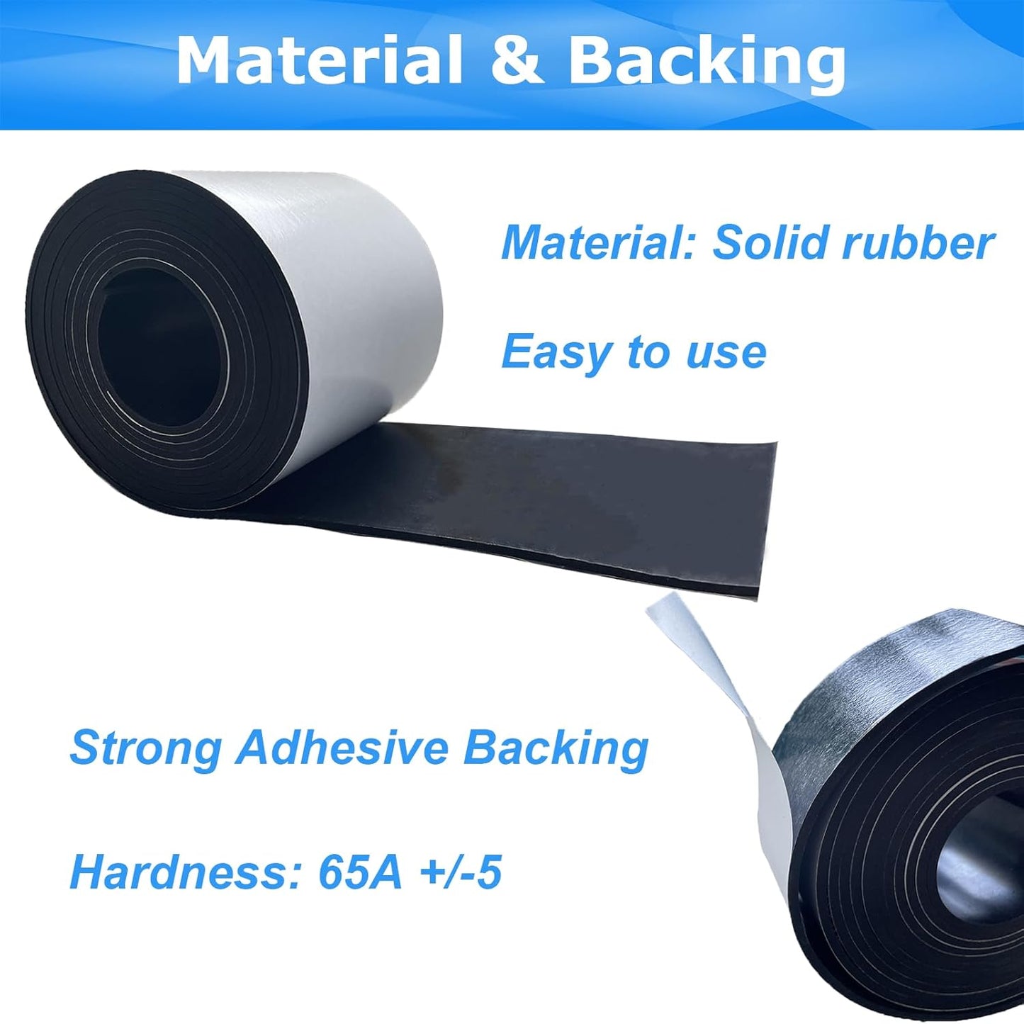 Adhesive Rubber Strips 1/8 (.125)" Thick X 1" Wide X 10'Long, Solid Rubber Strip with Adhesive for DIY Gaskets Crafts Pads Sealing Abrasion Supports Flooring Protection Warehouse