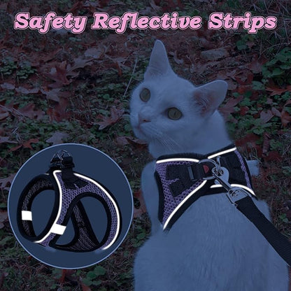 Cat Harness and Leash for Walking Escape Proof, Adjustable Kitten Vest Harness Reflective Soft Mesh Puppy Harness for Outdoor, Comfort Fit, Easy to Control (Lpink, S)