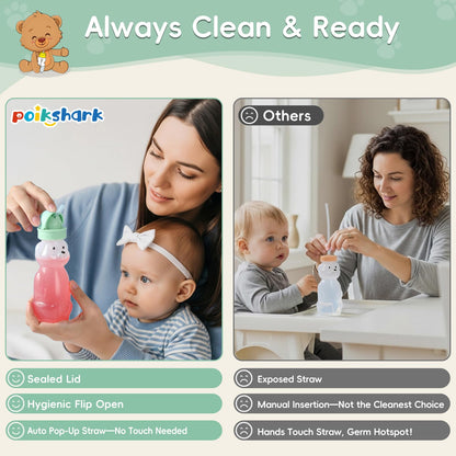 Upgraded 2 Pack Honey Bear Straw Cups for Baby, Toddler - Flip Top, Spill-Proof & Anti-pullout & Pop-up Straw Design - 8 OZ Squeezable Transition Sippy Cup for Speech & Feeding Training, Yellow&Green