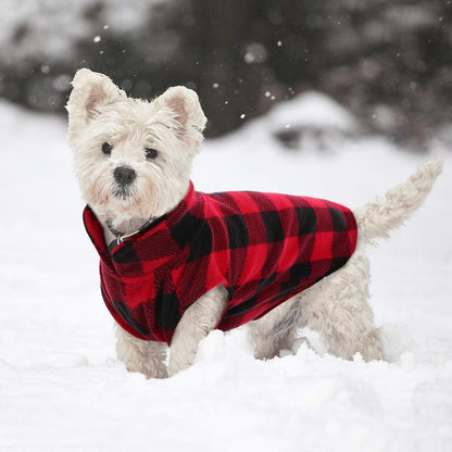 Kuoser Dog Fleece Vest,Warm Plaid Dog Sweater with Leash Hole,Soft Turtleneck Winter Pet Jacket Dogs Coat Pullover Clothes for Small Medium Dogs Cats,Spring Fall Cold Weather Christmas Outfit,Red XXS