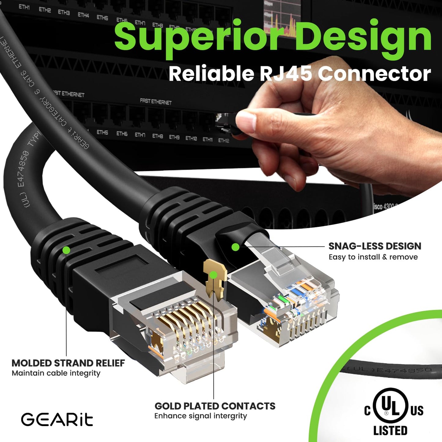 Gearit Cat 6 Ethernet Cable Pack - 20-Pack 1 Ft Cat6 Ethernet Patch Cables | Rj45 Network Patch Cable, 10 Gbps Snagless Gold-Pla