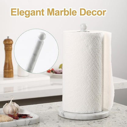 Koville Italian Marble Paper Towel Holder Countertop, Stone Rod Paper Towel Holder Stand for Kitchen Storage, for Standard or Jumbo-Sized Rolls(Bianco Carrara)