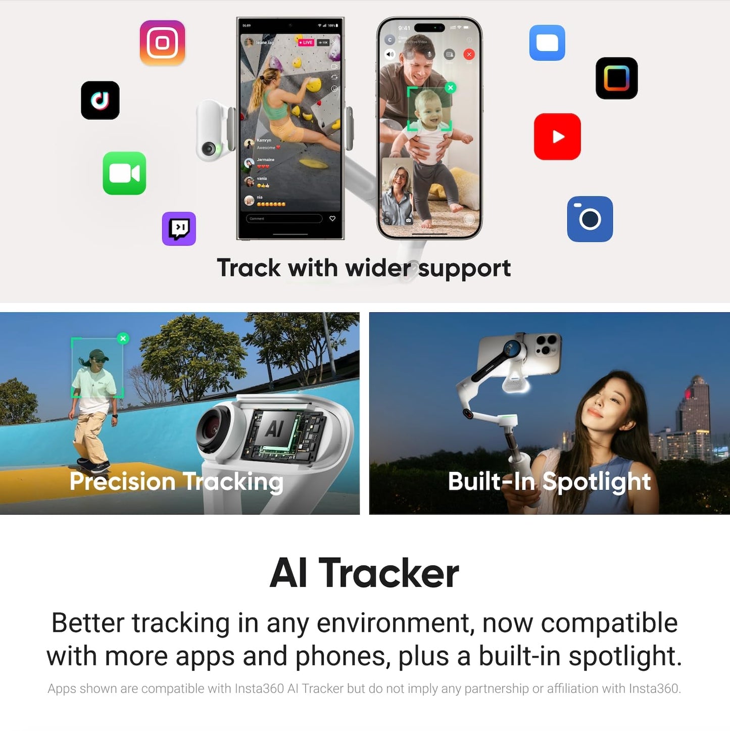 Insta360 Flow 2 Plus Ai Tracker Bundle Grey - Foldable Phone Gimbal, Ai Tracking With Any App, Multi-Person Tracking, Built-In T