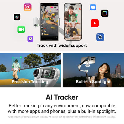 Insta360 Flow 2 Plus Ai Tracker Bundle Grey - Foldable Phone Gimbal, Ai Tracking With Any App, Multi-Person Tracking, Built-In T