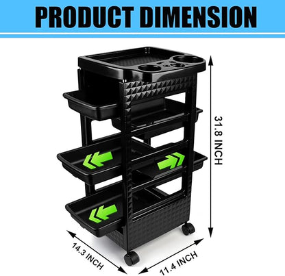 Salon Trolley Cart with Wheels & 5 Drawers, Salon Rolling Stations for Hair Stylist,Hairstylist for Beauty Tattoo Hairdressing Beauty Equipment, Black (T22-5DRAWER)