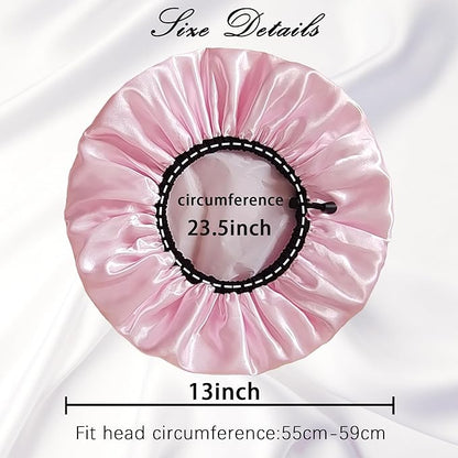 Shower Cap for Women, Large Shower Caps Reusable Waterproof with Elastic Band, Silky Satin Double-layer Bath Cap for Braids Long Hair