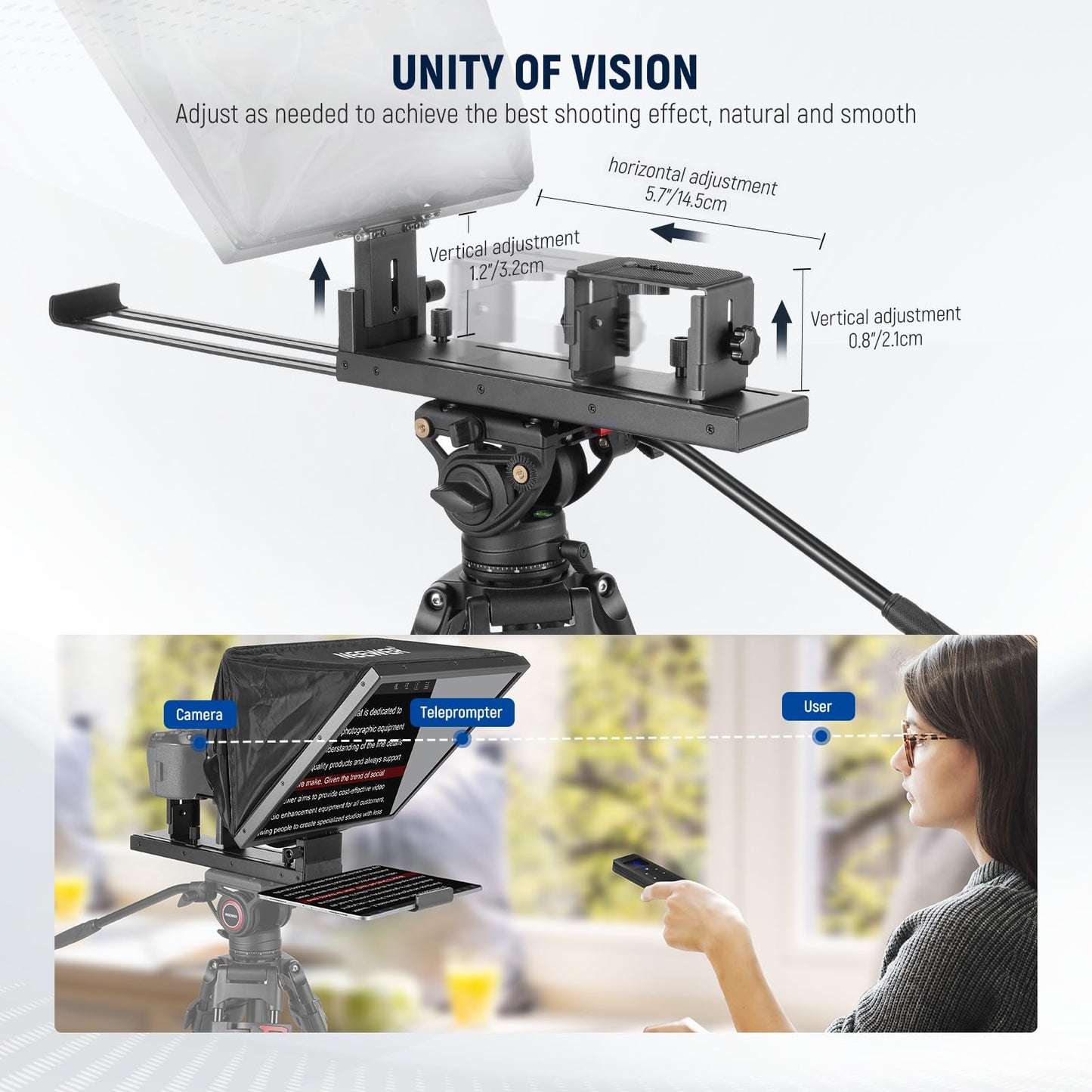 Neewer Basics X16B Aluminum Alloy Liftable Teleprompter 16 For Ipad Tablet Phone Dslr Camera, No Assembly, Remote & App Control,