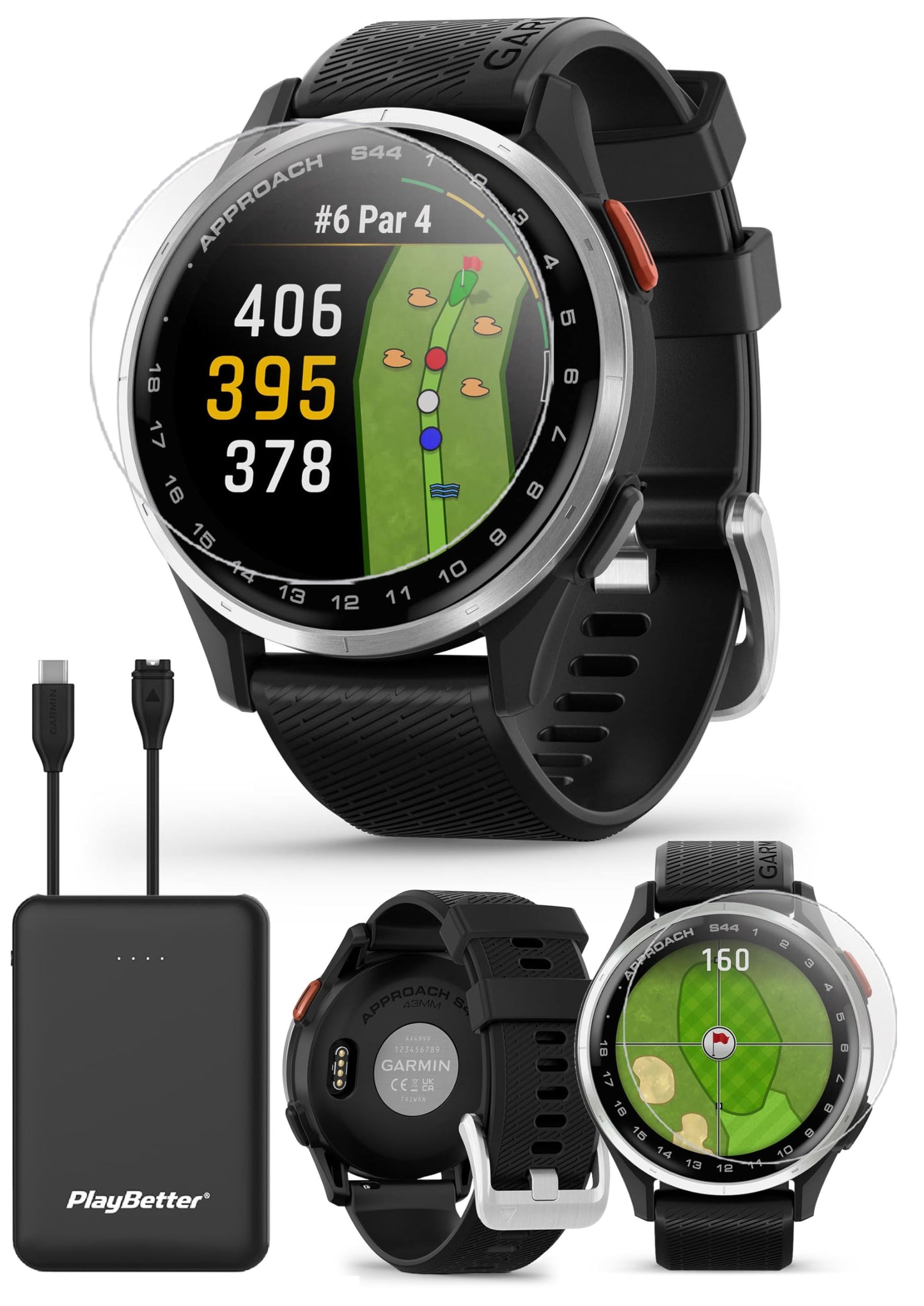 Garmin Approach S44 (Silver/Black) Golf Gps Smartwatch Bundle - 1.2 Amoled Display, On-Course Features & 15H Battery Life With P