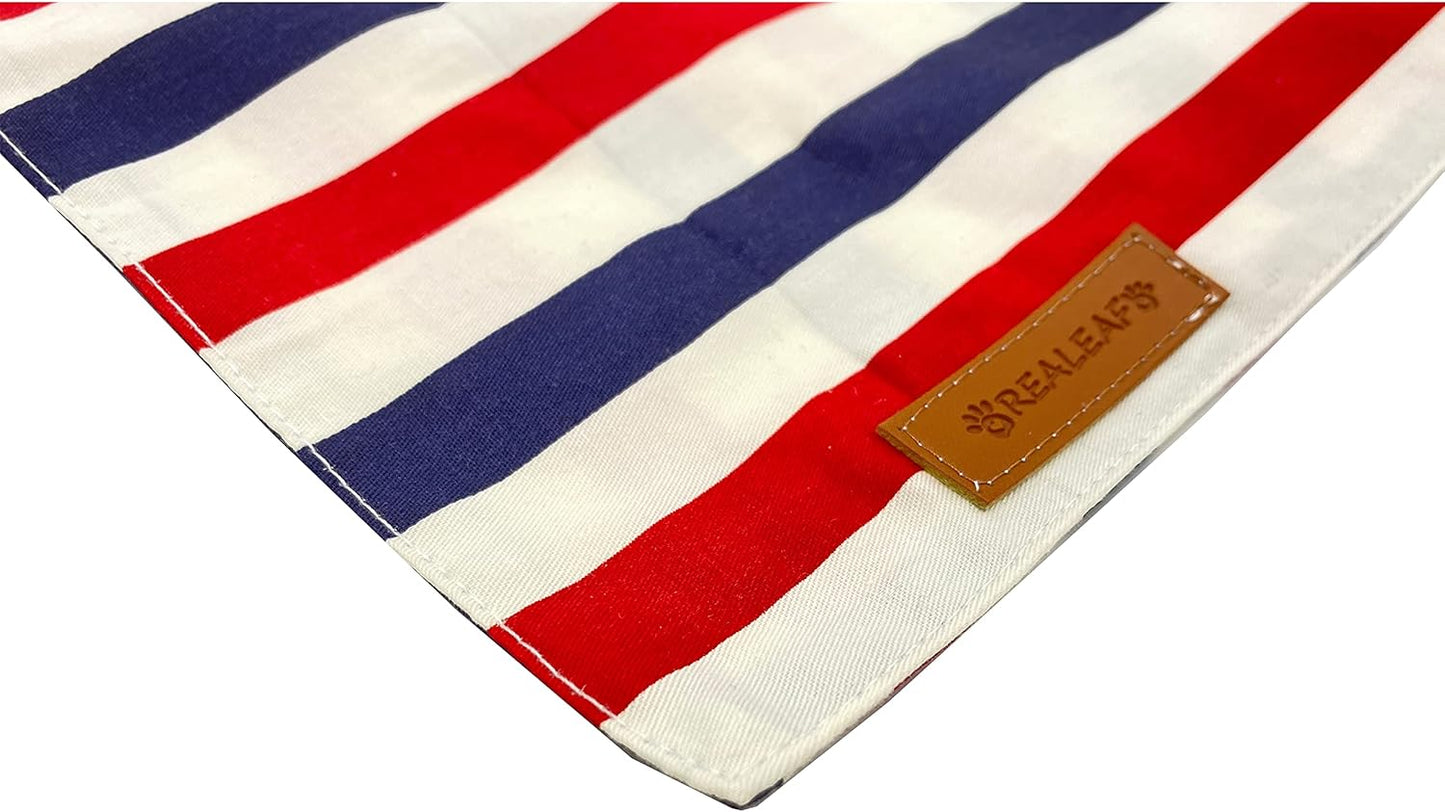 Realeaf 4th of July Dog Bandanas 2 Pack, Reversible American Flag Pet Scarf for Boy and Girl, Premium Durable Fabric, Patriotic Bandana for Medium and Large Dogs (Large)