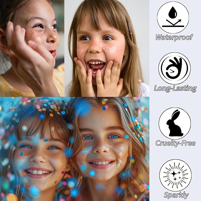 Rainbow White Hair Glitter Stick,Mermaid Fairy Costume Body Face Glitter, Singer Concert Halloween Star Glitter Makeup for Kids and Women,Waterproof Sequins Rave Accessories White Face Paint