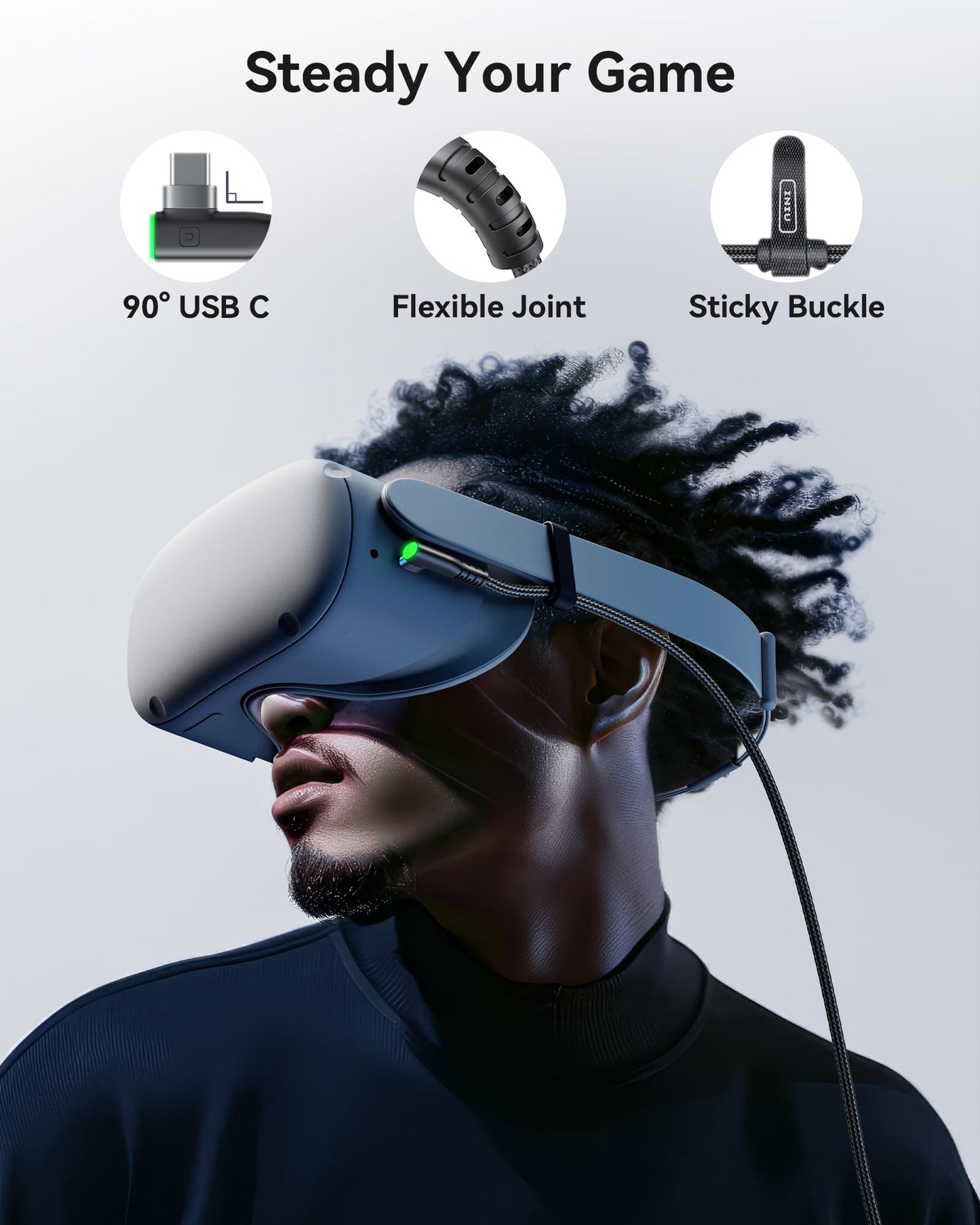 INIU Link Cable with Charging [16ft] for Meta Quest 3s Oculus Quest 3 Quest 2/Pro, Pico 4, PC VR, Steam VR, USB 3.0 High Speed Data Cable, USB C Charger Cord for VR Headset Accessories