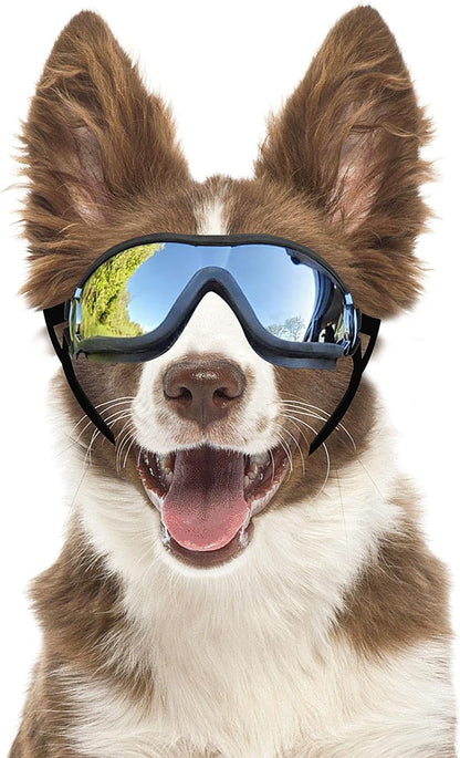 Dog Goggles Dog Sunglasses for Medium to Large Breed Anti-UV Eye Protection with Adjustable Straps- Silver