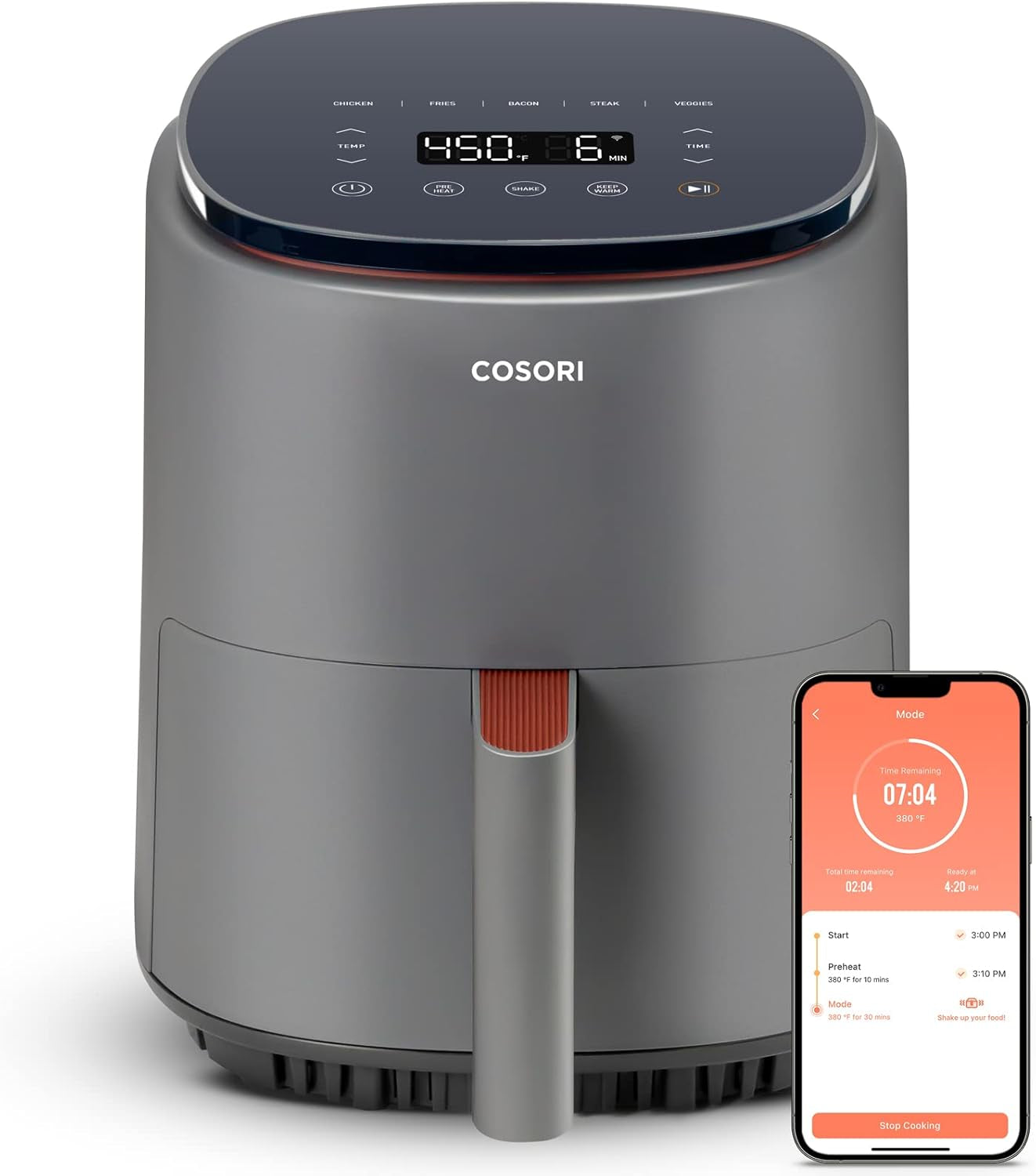 Air Fryer 4 Qt, 7 Cooking Functions Airfryer, 150+ Recipes on Free App, 97% Less Fat Freidora De Aire, Dishwasher-Safe, Designed for 1-3 People, Lite 4.0-Quart, Smart, Truffle Gray