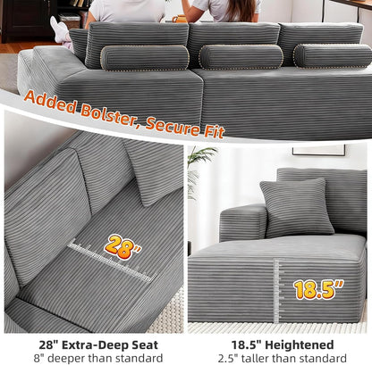 107" Boneless Couch, Sectional Couchs for Living Room & Bedroom, Cloud Couch with L-Shape Chaise Modern Modular Sofa with Deep Seat, No Assembly Required (Soft Gray)