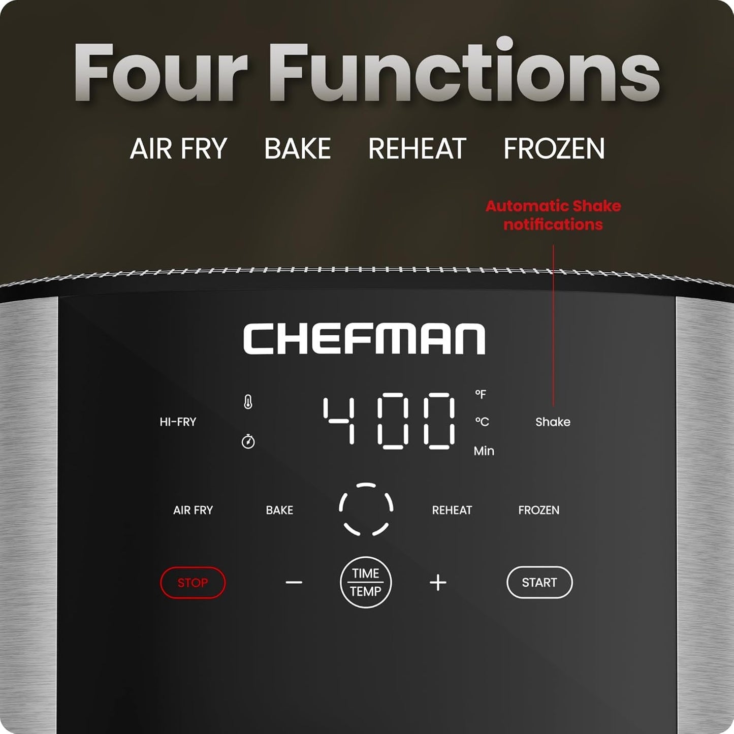 Air Fryer 8 Qt | Turbofry® 4-In-1 with 450°F Hi-Fry Option for Crispier Results | Air Fry, Bake, Dehydrate, Frozen | XL Nonstick Dishwasher-Safe Basket | Stainless Steel