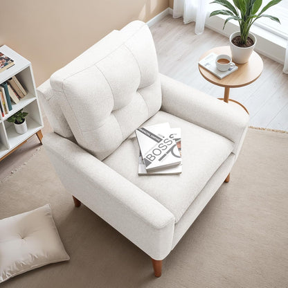 Mid Century Accent Chair, Fabric Modern Reading Living Room Chair, Fluffy Comfy Armchair Small Sofa Chair with Wood Legs for Bedroom Office Cafe, Set of 2 (Pure White)