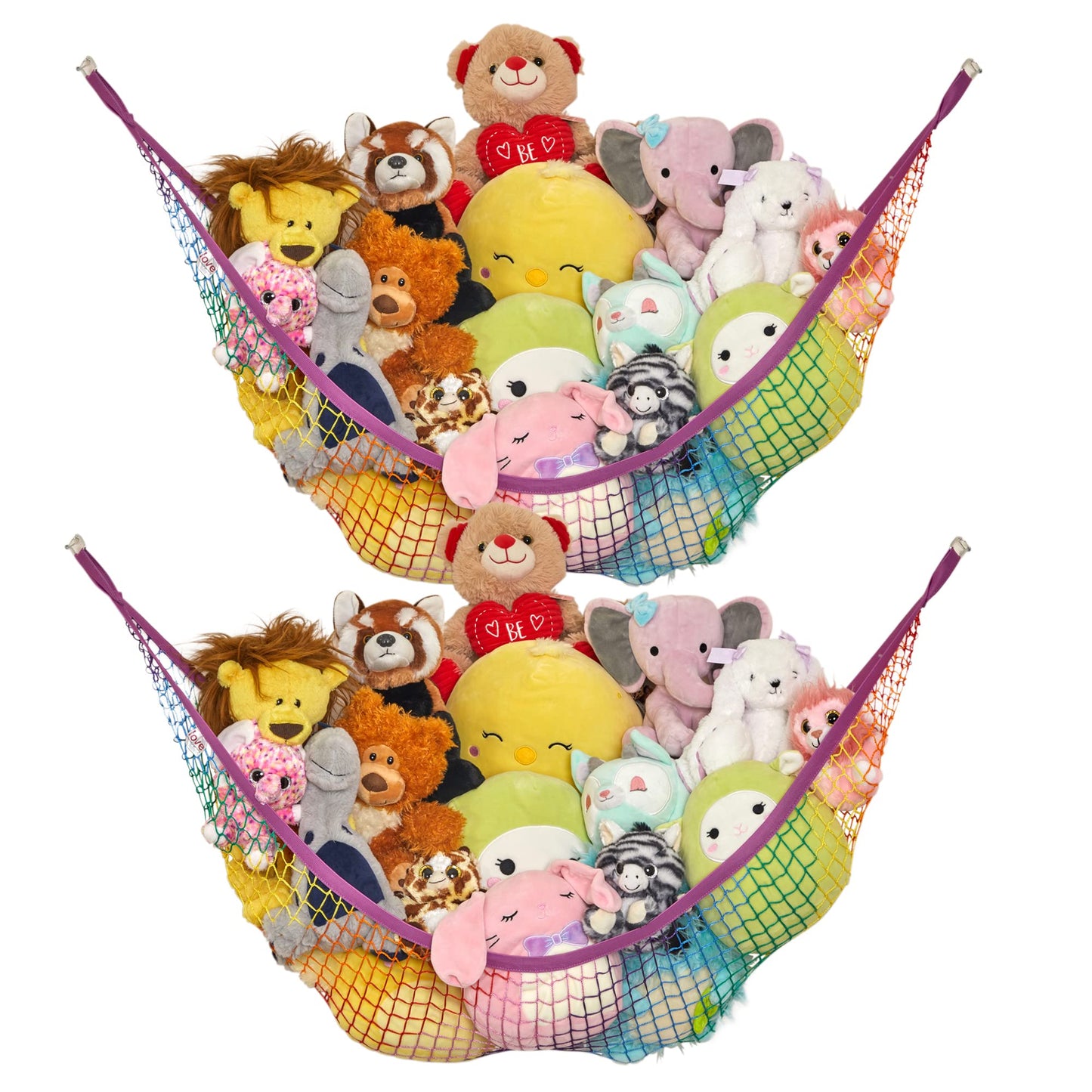 Lilly's Love Stuffed Animal Hammock, 2 Pack | Corner Hanging Organizer, Toy Storage, Stuffed Animal Storage | Easy to Hang Plushie Net w/Anchors & Hooks | Cute Room, Bedroom & Home Decor (White)