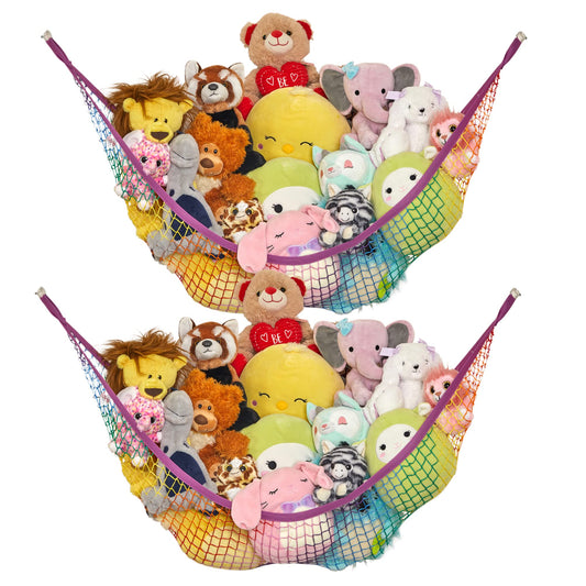 Lilly's Love Stuffed Animal Hammock, 2 Pack | Corner Hanging Organizer, Toy Storage, Stuffed Animal Storage | Easy to Hang Plushie Net w/Anchors & Hooks | Cute Room, Bedroom & Home Decor (White)