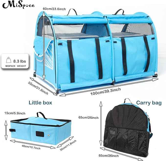 Mispace Portable 2 Pet Carriers for Cats Collapsible Cat Condo for Car Travel Pet Kennel Show Cages with Portable Carry Bag Hammocks Mats and Litter Box