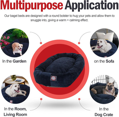 Majestic Pet 40 Inch Micro Velvet Calming Dog Bed Washable 40x29x9 (inch) – Cozy Soft Round Donut Dog Bed with Spine for Head Support - Pet Bed Large – Navy (2025)