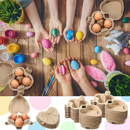 150 Pcs Easter Heart Shaped Eggs Cartons 3 Count Natural Paper Pulp Valentine Egg Cartons with Jute Rope Reusable Cardboard Storage Baskets Holder Tray for Kitchen Holiday Gifts Market Farm