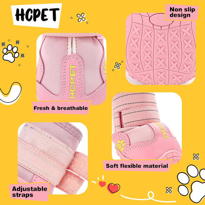 Hcpet Dog Shoes, Dog Boots for Large Dogs, Breathable Dog Booties Paw Protector for Summer Hot Pavement, Winter Snowy Day, Outdoor Walking, Indoor Hardfloors Anti Slip Sole Pink Size 7