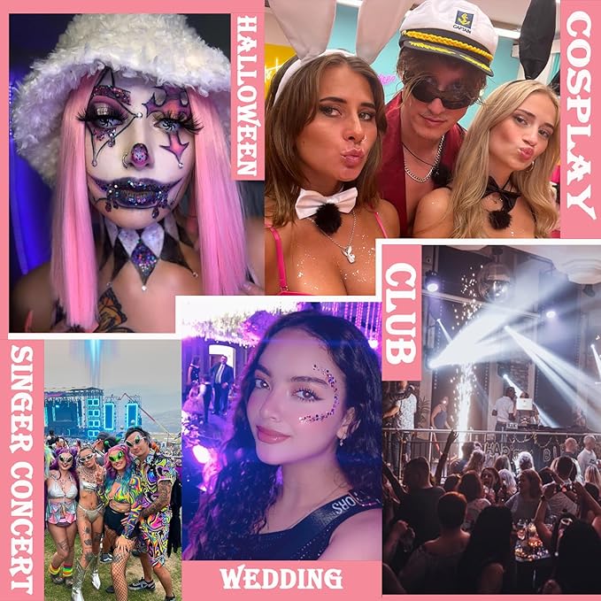 Body Glitter Face Glitter Gel: Singer Concerts Disco Festival Rave Accessories Face Glitter Makeup 250ml Chunky Sequins Mermaid Face Body Hair Glitter Gel (White&Pink&Gold&Green&Red)