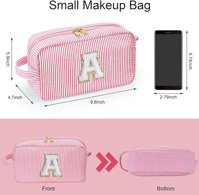 YOOLIFE Initial Cosmetic Bag for Women - Monogram Cute Initial Pink Makeup Bags Toiletry Pouch Make Up Case for Women Her Best Friend Friendship Sister Teacher, Personalized Birthday Gifts for Women O