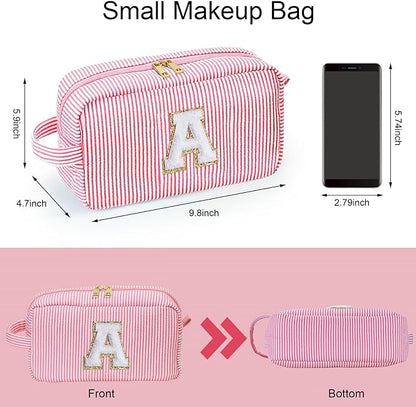 YOOLIFE Initial Cosmetic Bag for Women - Monogram Cute Initial Pink Makeup Bags Toiletry Pouch Make Up Case for Women Her Best Friend Friendship Sister Teacher, Personalized Birthday Gifts for Women O
