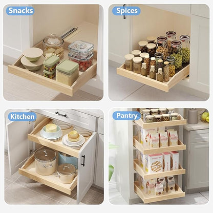 LOVMOR Pull Out Cabinet Organizer 22½”W x 21”D, Soft Close Slide Out Drawer Storage Shelves for Kitchen, Wood Cabinet Shelf Pull-Out Organizer Storage for Base Cabinet