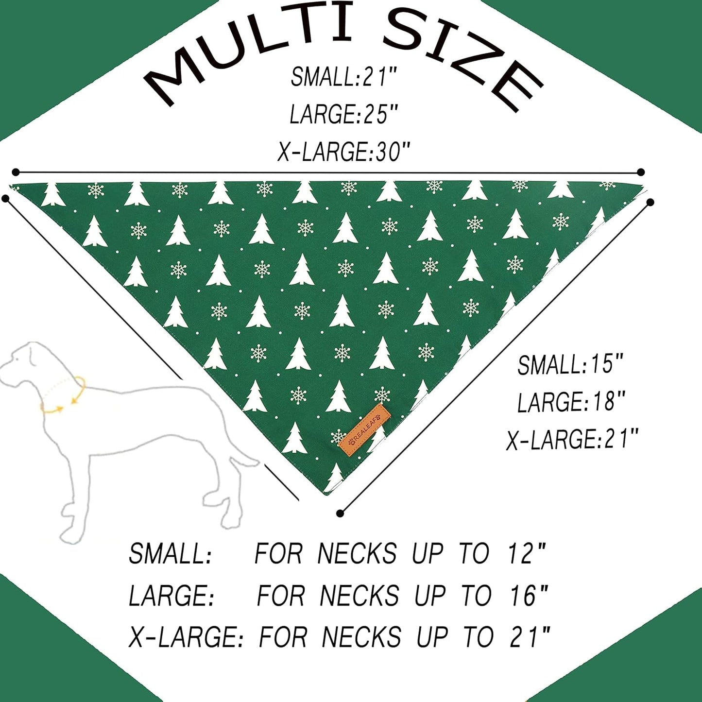 Realeaf Christmas Dog Bandanas 2 Pack, Christmas Tree and Santa Claus Dog Scarf for Boy and Girl, Premium Durable Fabric, Holiday Bandana for Small Medium Large and Extra Large Dogs (Large)
