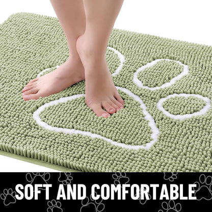 Smiry Dog Door Mat for Muddy Paws, Absorbent Dirt Trapper Non Slip Quick Dry Washable Chenille Mat for Mud Dogs, Entry Rug for Indoor and Outdoor (70x24 Inches, Sage Green)