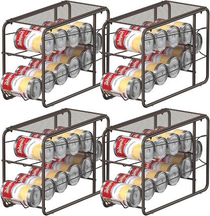 MOOACE 4 Pack Can Organizer for Pantry, Stackable Soda Can Dispenser Rack, Pantry Organizer Canned Food Storage Holder for Kitchen Refrigerator Cabinet, Bronze