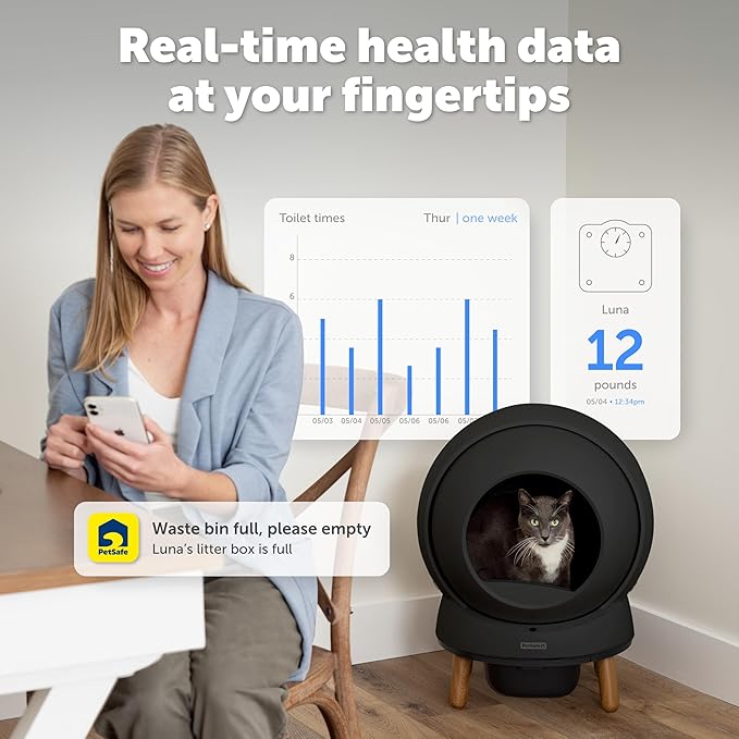 PetSafe ScoopFree SmartSpin Self-Cleaning Cat Litter Box, Black – Advanced Odor Control, App Controlled with Health Monitoring, Works with Any Litter, Up to 2 Weeks of Hands-Free Cleaning