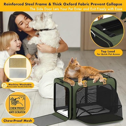 PAWZIDEA Expandable Pet Carrier Airline Approved, 18"×11"×11" Small Dog Carriers, Collapsible Top-Load Cat Carrier for 2 Cats Under Seat, Soft-Sided Puppy & Animal Travel Bag, ID Card, Up to 15lbs