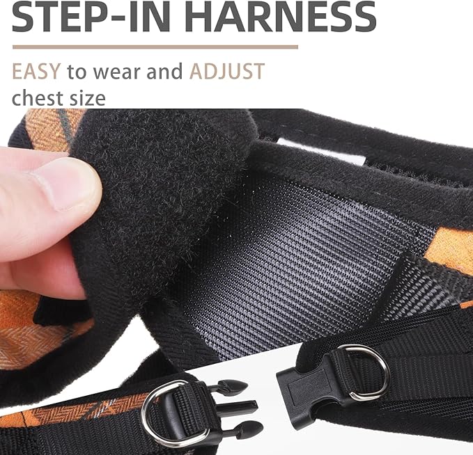 PUPTECK Adjustable Dog Harness Collar and Leash Set Step in No Pull Pet Harness for Small Medium Dogs Puppy and Cats Outdoor Walking Running, Soft Mesh Padded Reflective Vest Harnesses, Orange M